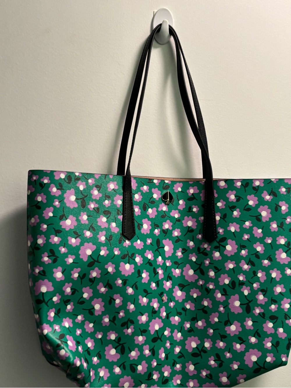 kate spade Green Floral Tote with Pink Flowers and Black Handles with wristlet